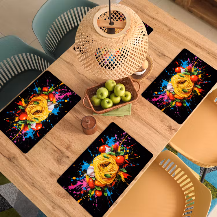 Placemat - 6 stuks - Spaghetti - Graffiti - Verf - Kleurrijk - Eten - Modern — 6