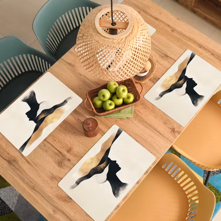 Placemat - 6 stuks - Vrouw - Golven - Zwart — 6