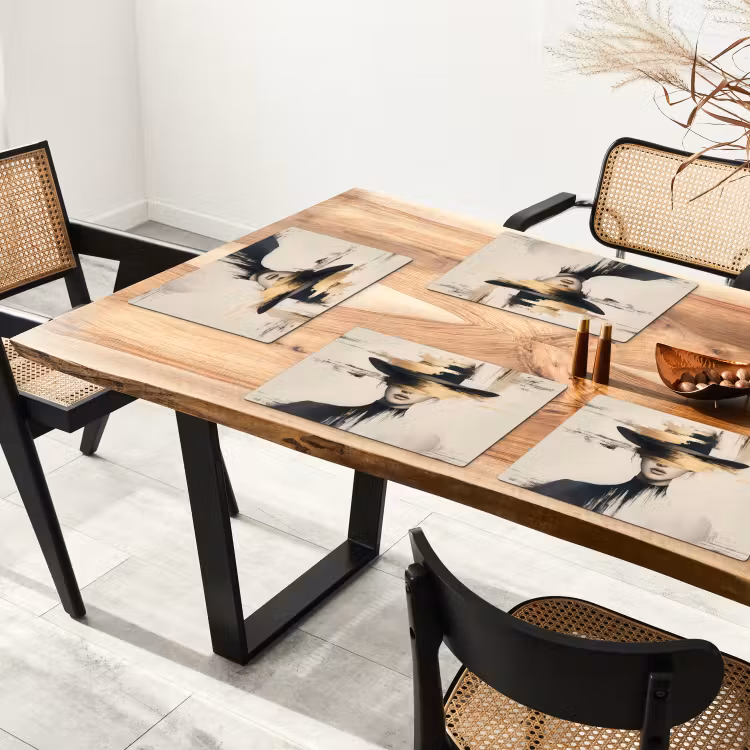 Placemat - 6 stuks - Vrouw - Hoed - Verf — 5