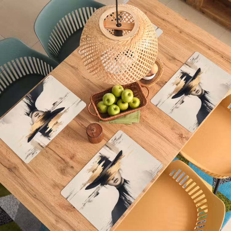 Placemat - 6 stuks - Vrouw - Hoed - Verf — 6