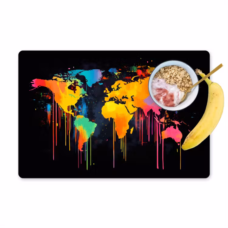 Placemat - 6 stuks - Wereldkaart - Verf - Kleurrijk - Graffiti - Wereld — 1