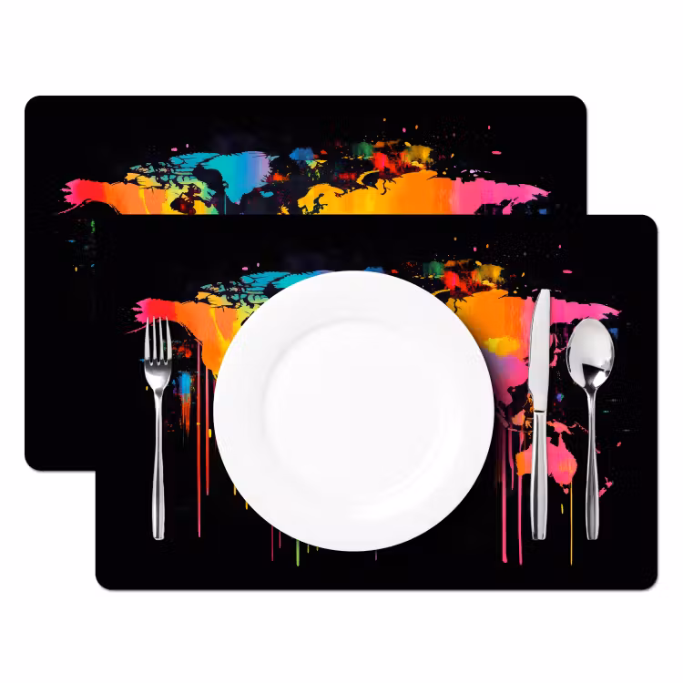Placemat - 6 stuks - Wereldkaart - Verf - Kleurrijk - Graffiti - Wereld — 2