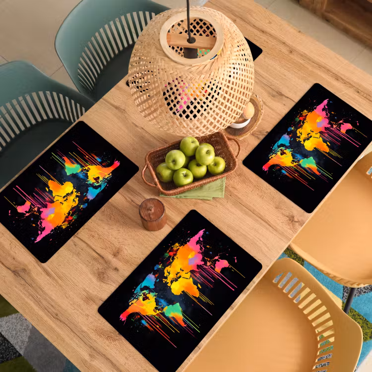 Placemat - 6 stuks - Wereldkaart - Verf - Kleurrijk - Graffiti - Wereld — 6