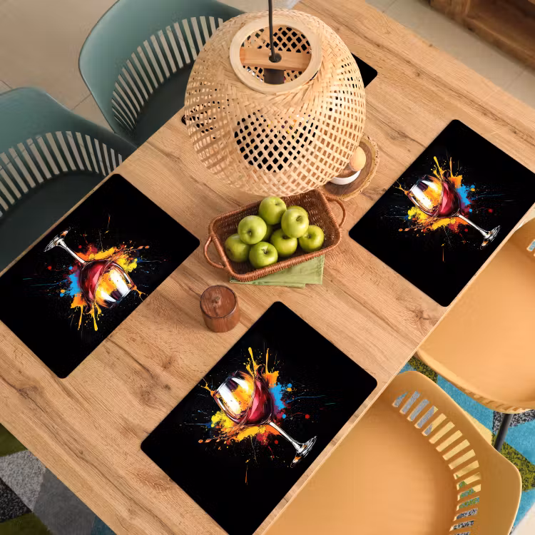 Placemat - 6 stuks - Wijn - Glas - Graffiti - Borrel - Rood - Verf — 6