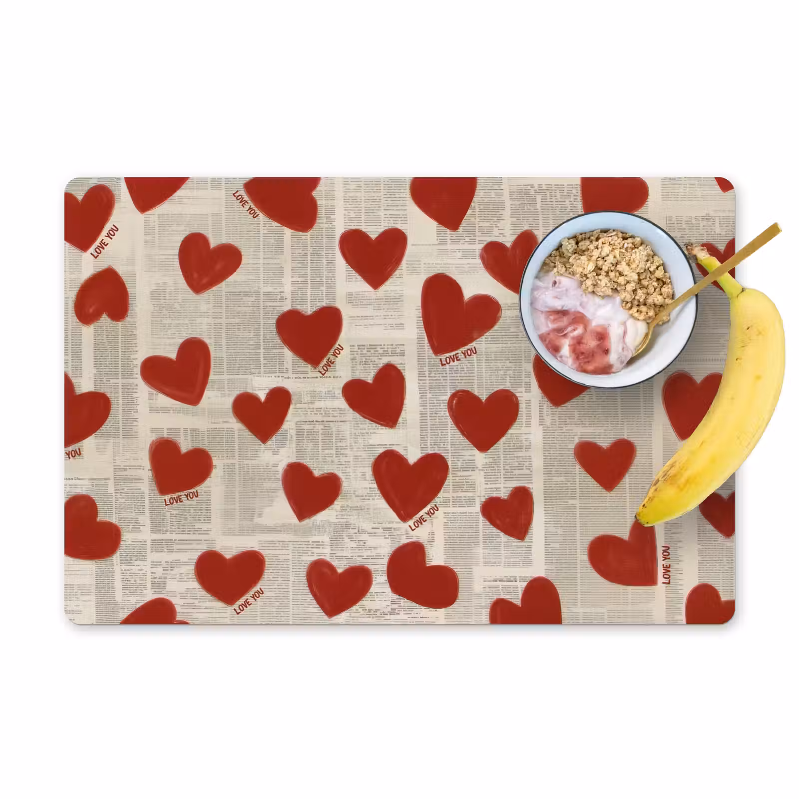 Placemat - 6 stuks - Hartjes - Krant - Loveyou — 1