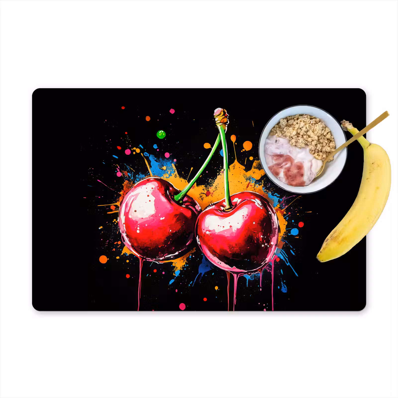 Placemat - 6 stuks - Kersen - Fruit - Graffiti - Verf - Abstract - Modern - Kleurrijk — 1