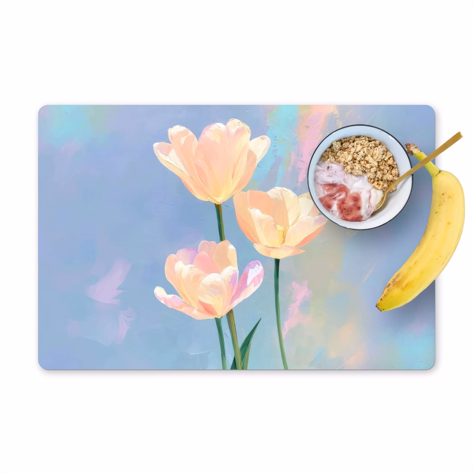 Placemat - 6 stuks - Tulpen - Roze accenten - Blauw — 1