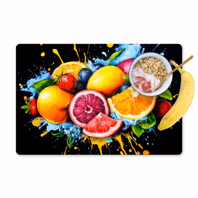 Placemat - 6 stuks - Fruit - Graffiti - Kleurrijk - Sinaasappel - Aardbei - Abstract — 1
