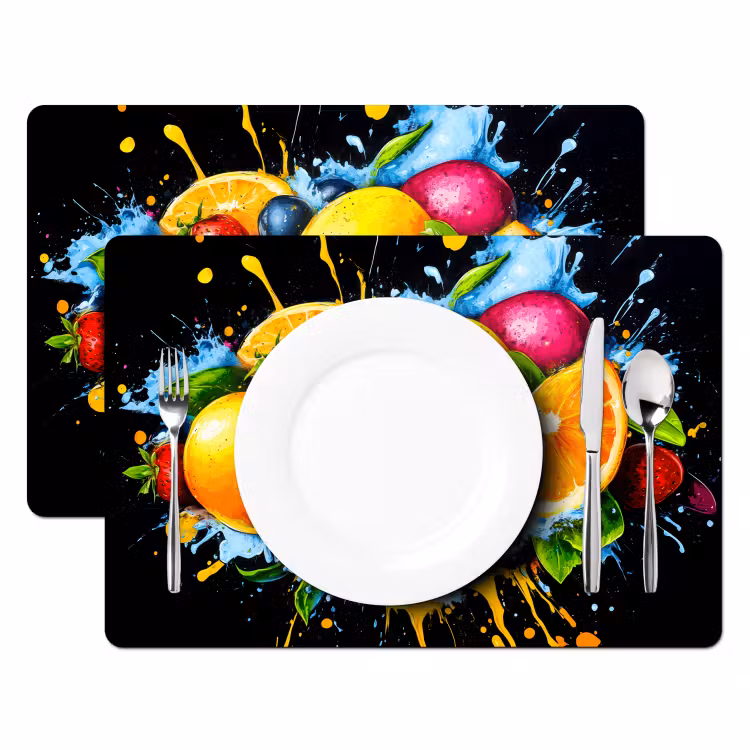 Placemat - 6 stuks - Fruit - Graffiti - Kleurrijk - Sinaasappel - Aardbei - Abstract — 2