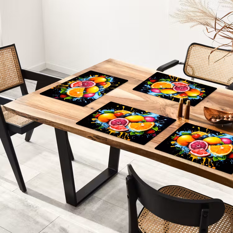 Placemat - 6 stuks - Fruit - Graffiti - Kleurrijk - Sinaasappel - Aardbei - Abstract — 5