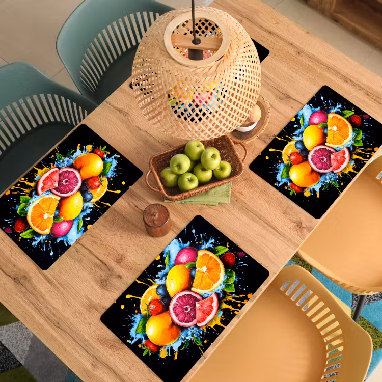 Placemat - 6 stuks - Fruit - Graffiti - Kleurrijk - Sinaasappel - Aardbei - Abstract — 6