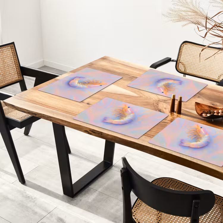 Placemat - 6 stuks - Garnaal - Subtiele structuur - Blauw - Roze — 5