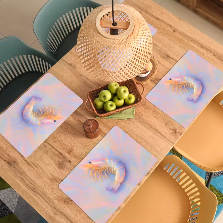 Placemat - 6 stuks - Garnaal - Subtiele structuur - Blauw - Roze — 6