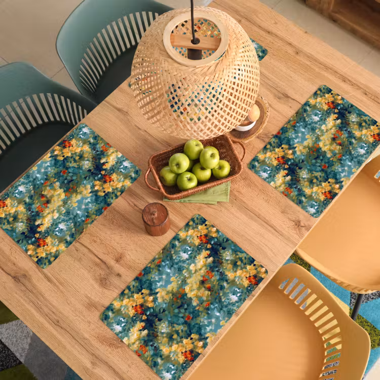 Placemat - 6 stuks - Geel - Bloemen - Groen - Bladeren — 6