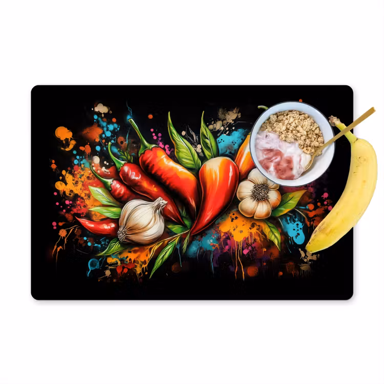 Placemat - 6 stuks - Groente - Peper - Knoflook - Graffiti - Verf - Kleurrijk — 1