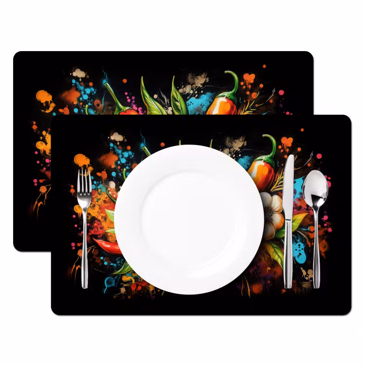 Placemat - 6 stuks - Groente - Peper - Knoflook - Graffiti - Verf - Kleurrijk — 2
