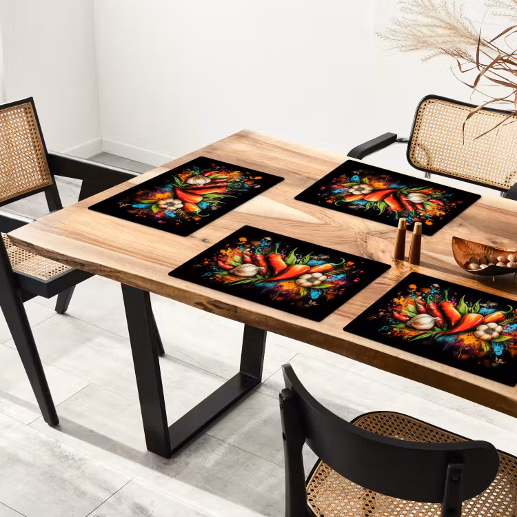 Placemat - 6 stuks - Groente - Peper - Knoflook - Graffiti - Verf - Kleurrijk — 5