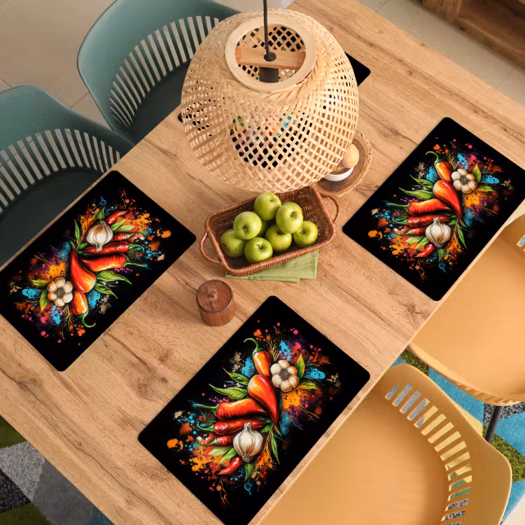 Placemat - 6 stuks - Groente - Peper - Knoflook - Graffiti - Verf - Kleurrijk — 6