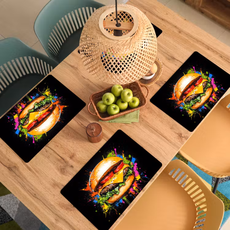 Placemat - 6 stuks - Hamburger - Graffiti - Verf - Kleurrijk - Eten - Abstract — 6