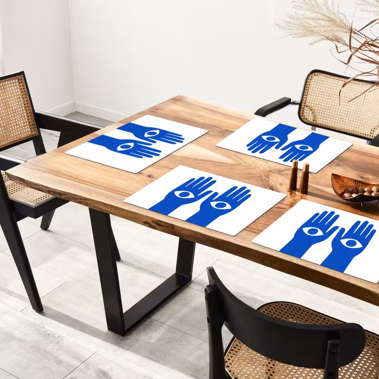 Placemat - 6 stuks - Handen - Twee - Ogen - Blauw — 5