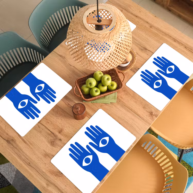 Placemat - 6 stuks - Handen - Twee - Ogen - Blauw — 6