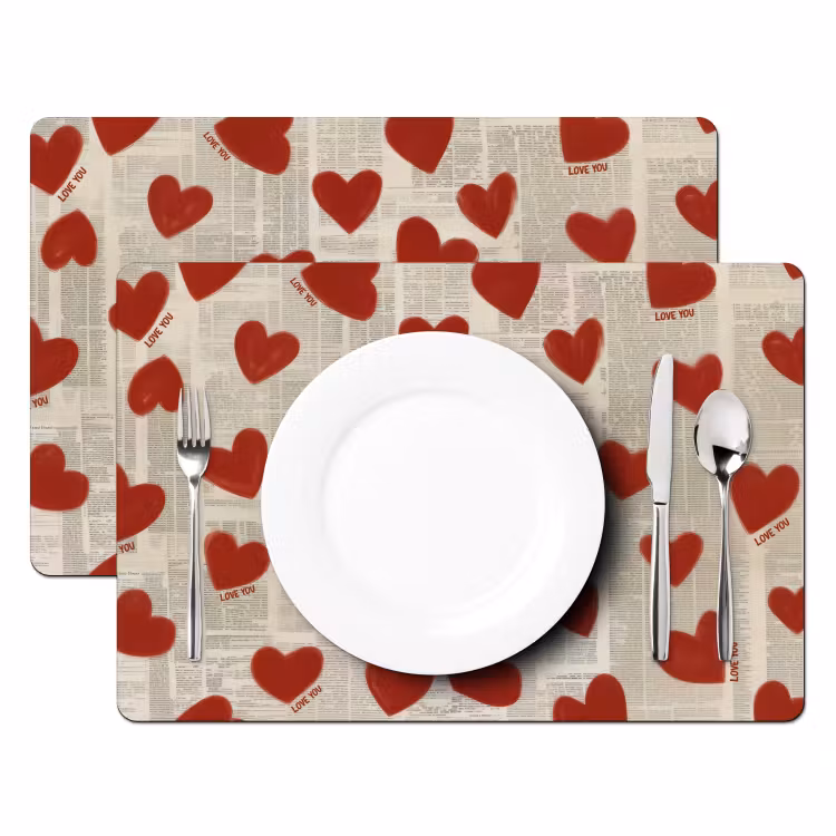 Placemat - 6 stuks - Hartjes - Krant - Loveyou — 2