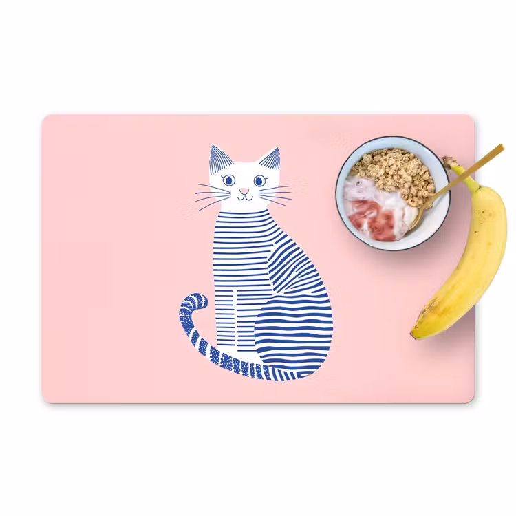 Placemat - 6 stuks - Kat - Illustratie - Minimalistisch - Roze — 1