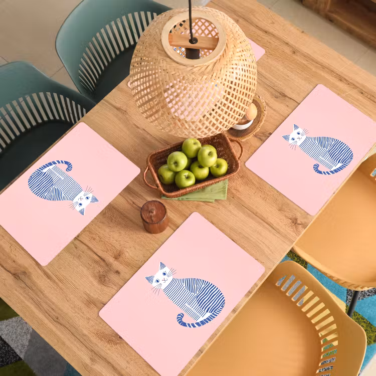 Placemat - 6 stuks - Kat - Illustratie - Minimalistisch - Roze — 6