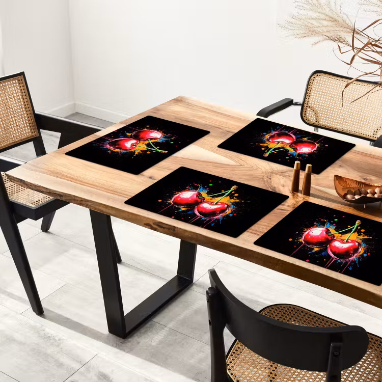 Placemat - 6 stuks - Kersen - Fruit - Graffiti - Verf - Abstract - Modern - Kleurrijk — 5