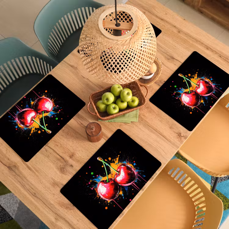 Placemat - 6 stuks - Kersen - Fruit - Graffiti - Verf - Abstract - Modern - Kleurrijk — 6