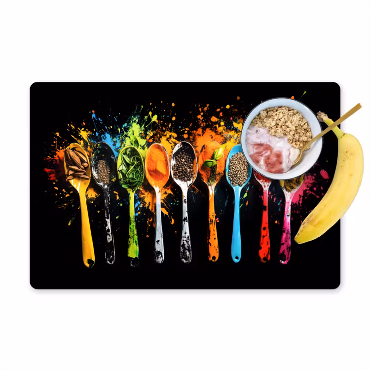 Placemat - 6 stuks - Lepels - Kruiden - Modern - Graffiti - Verf - Kleurrijk — 1