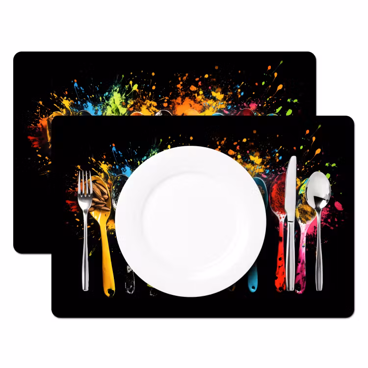 Placemat - 6 stuks - Lepels - Kruiden - Modern - Graffiti - Verf - Kleurrijk — 2