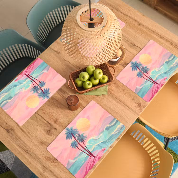 Placemat - 6 stuks - Palmbomen - Golven - Zee — 6