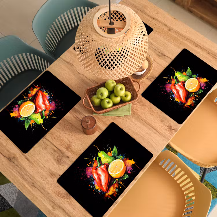 Placemat - 6 stuks - Paprika - Peer - Citroen - Graffiti - Verf - Abstract — 6