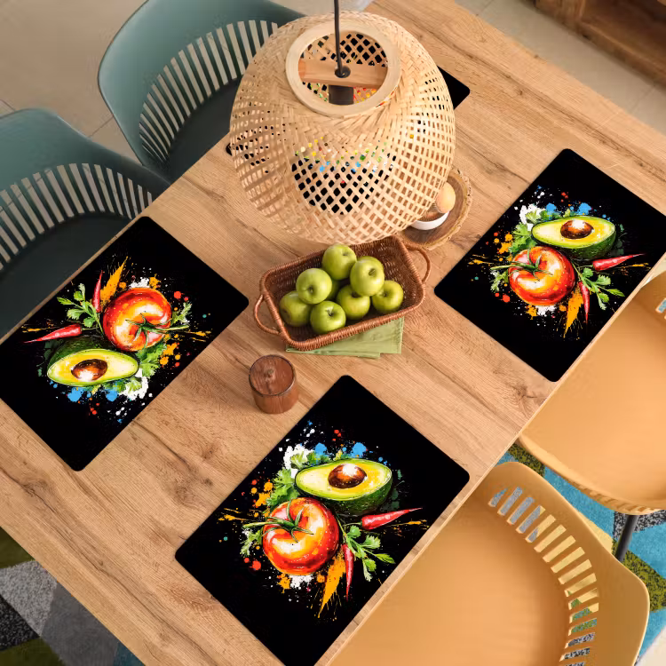 Placemat - 6 stuks - Tomaat - Avocado - Peper - Graffiti - Verf - Modern — 6