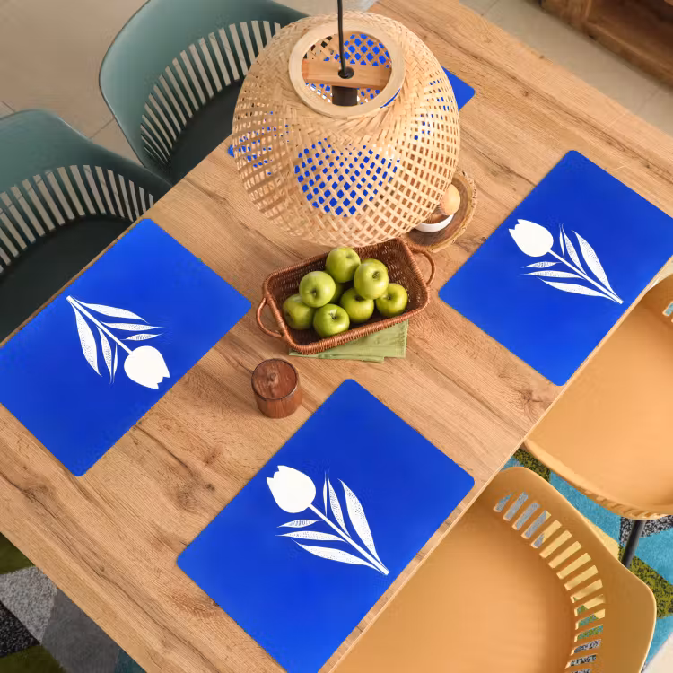 Placemat - 6 stuks - Tulp - Minimalistisch - Bladeren - Wit — 6