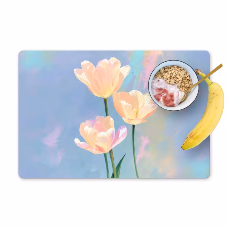 Placemat - 6 stuks - Tulpen - Roze accenten - Blauw — 1