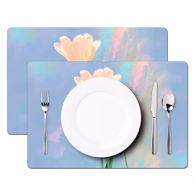 Placemat - 6 stuks - Tulpen - Roze accenten - Blauw — 2