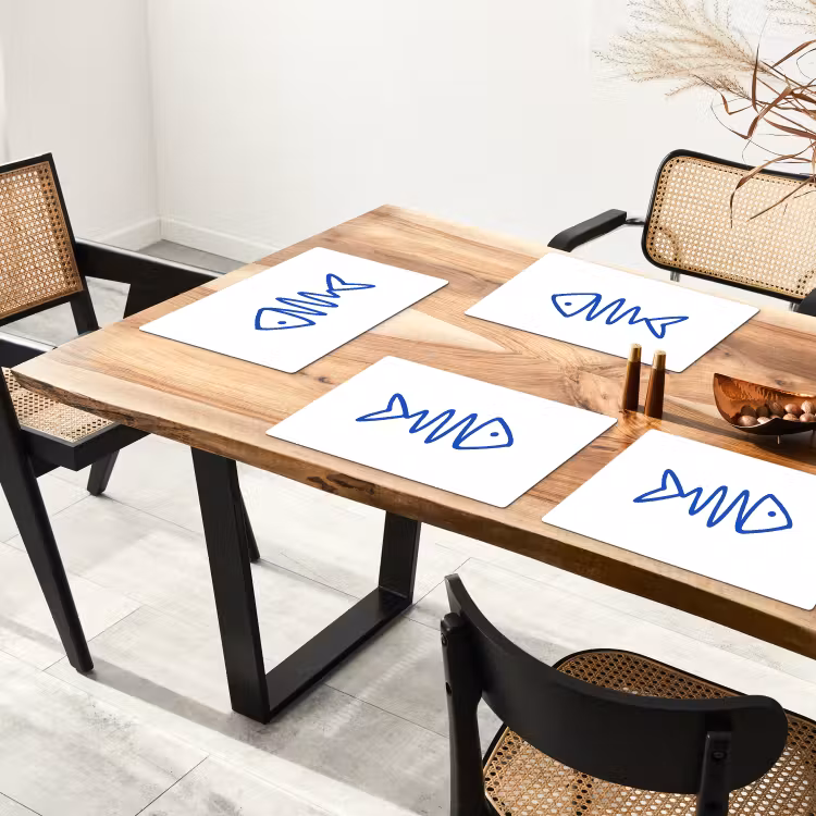 Placemat - 6 stuks - Vis - Minimalistisch - Blauw - Lijn — 5