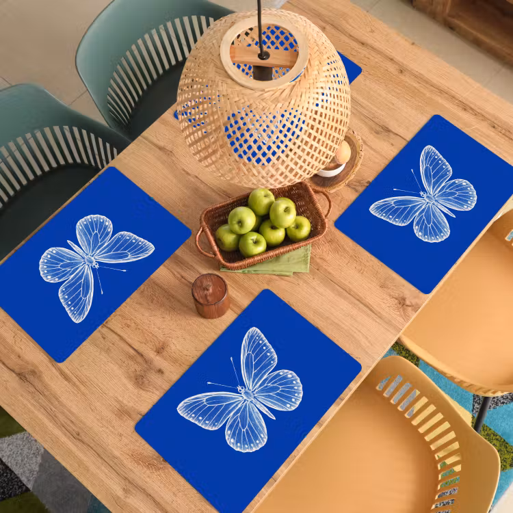 Placemat - 6 stuks - Vlinder - Wit - Getekend - Stippen — 6