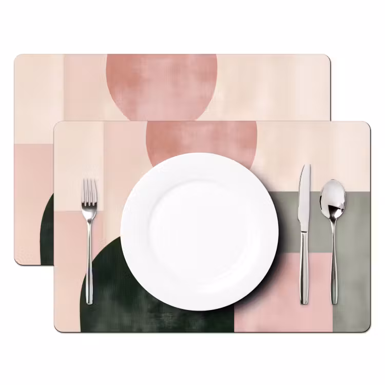 Placemat - 6 stuks - Vormen - Abstract - Cirkel - Zwart — 2