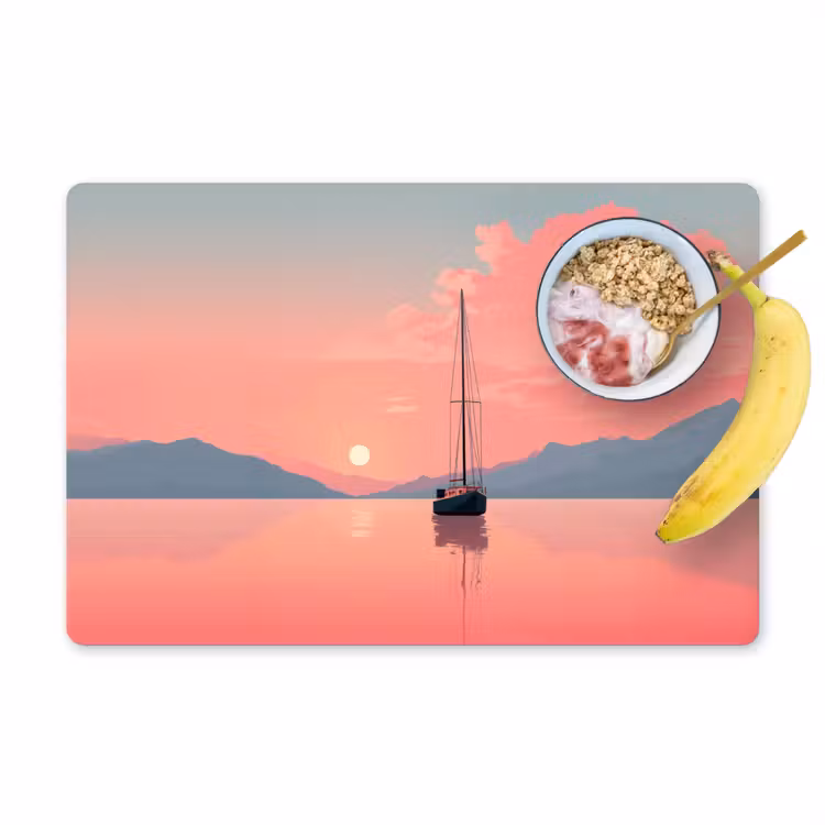 Placemat - 6 stuks - Zeilboot - Roze zee - Zonsondergang - Bergen — 1