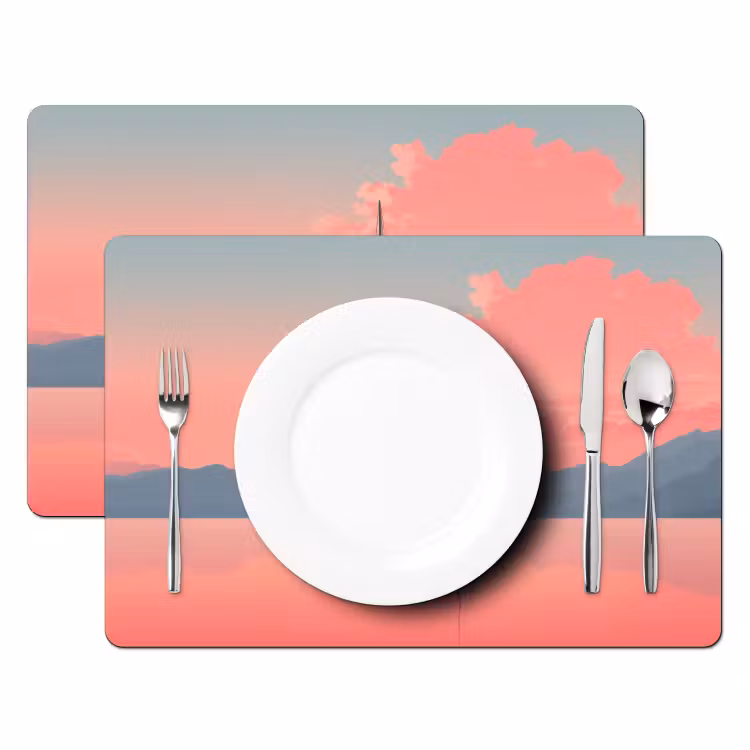 Placemat - 6 stuks - Zeilboot - Roze zee - Zonsondergang - Bergen — 2