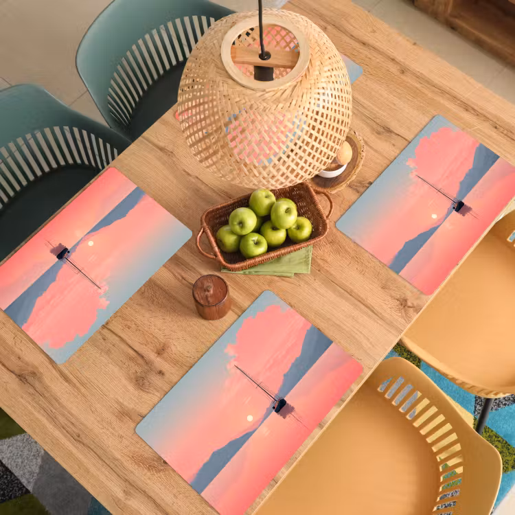 Placemat - 6 stuks - Zeilboot - Roze zee - Zonsondergang - Bergen — 6