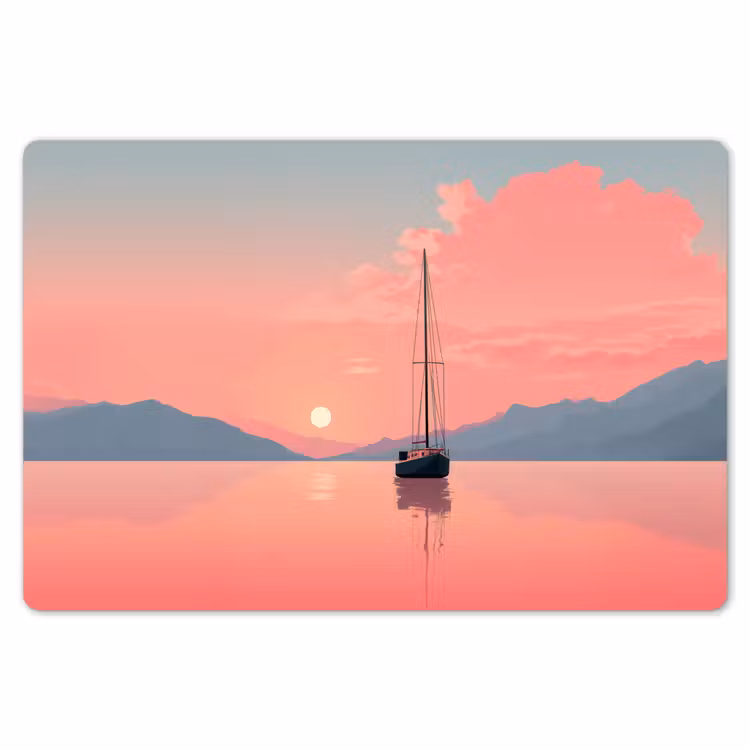 Placemat - 6 stuks - Zeilboot - Roze zee - Zonsondergang - Bergen — 7