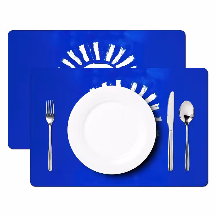 Placemat - 6 stuks - Zon - Gezicht - Penseelstructuur - Blauw — 2