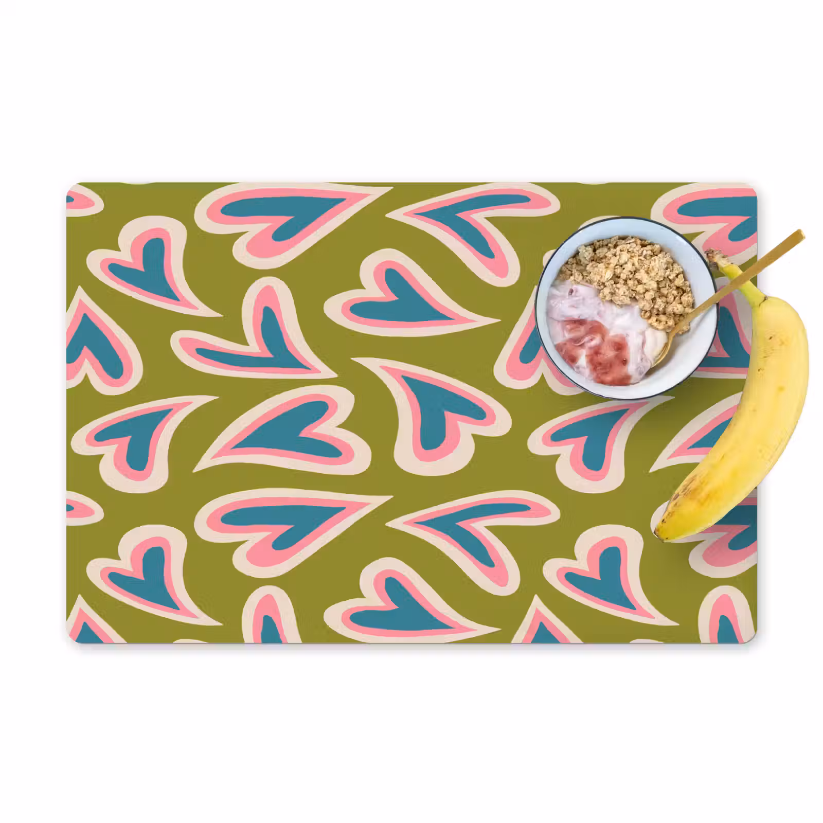 Placemat - 6 stuks - Groen - Retro - Hartjes - Patroon — 1