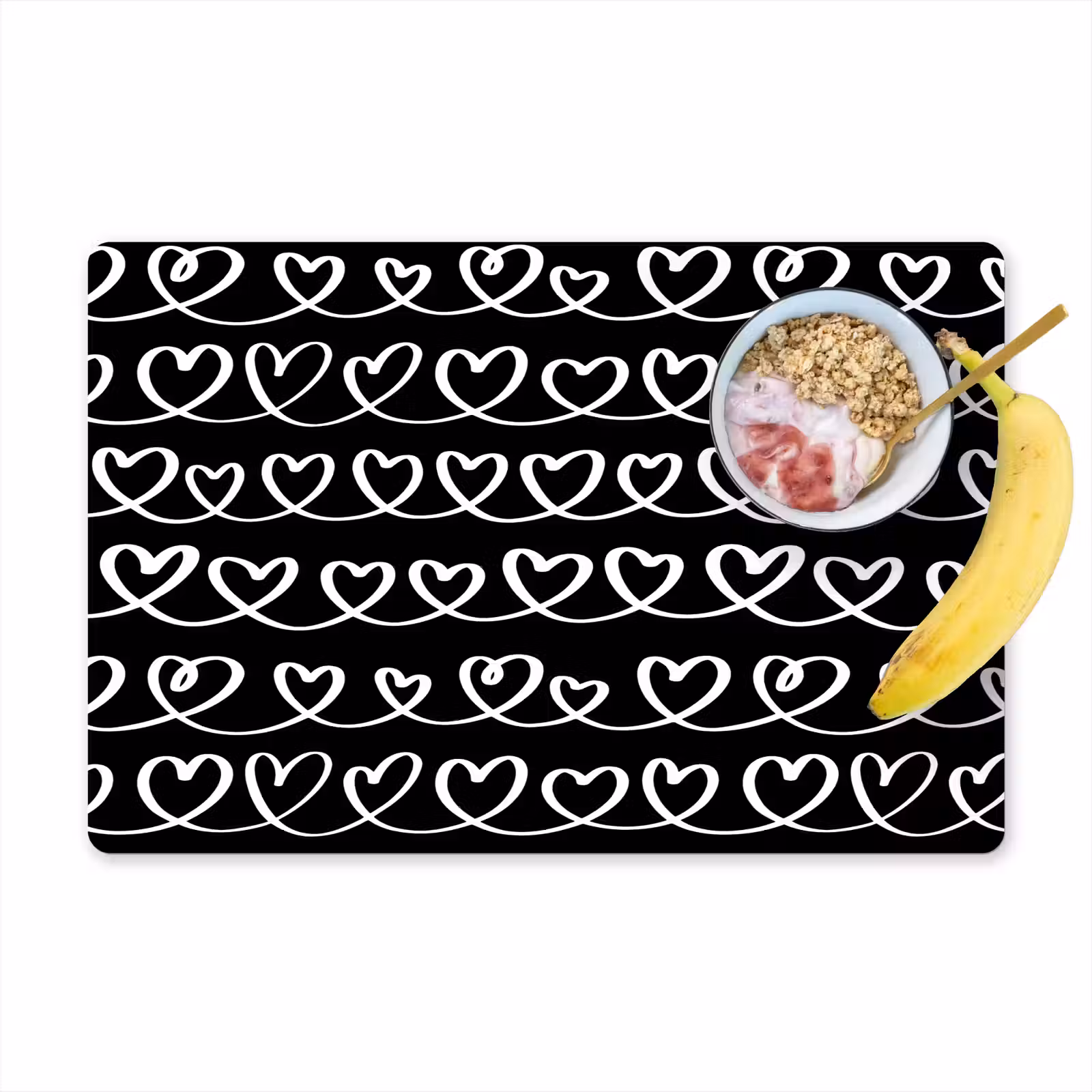 Placemat - 6 stuks - Harten - Verweven - Zwart - Wit — 1