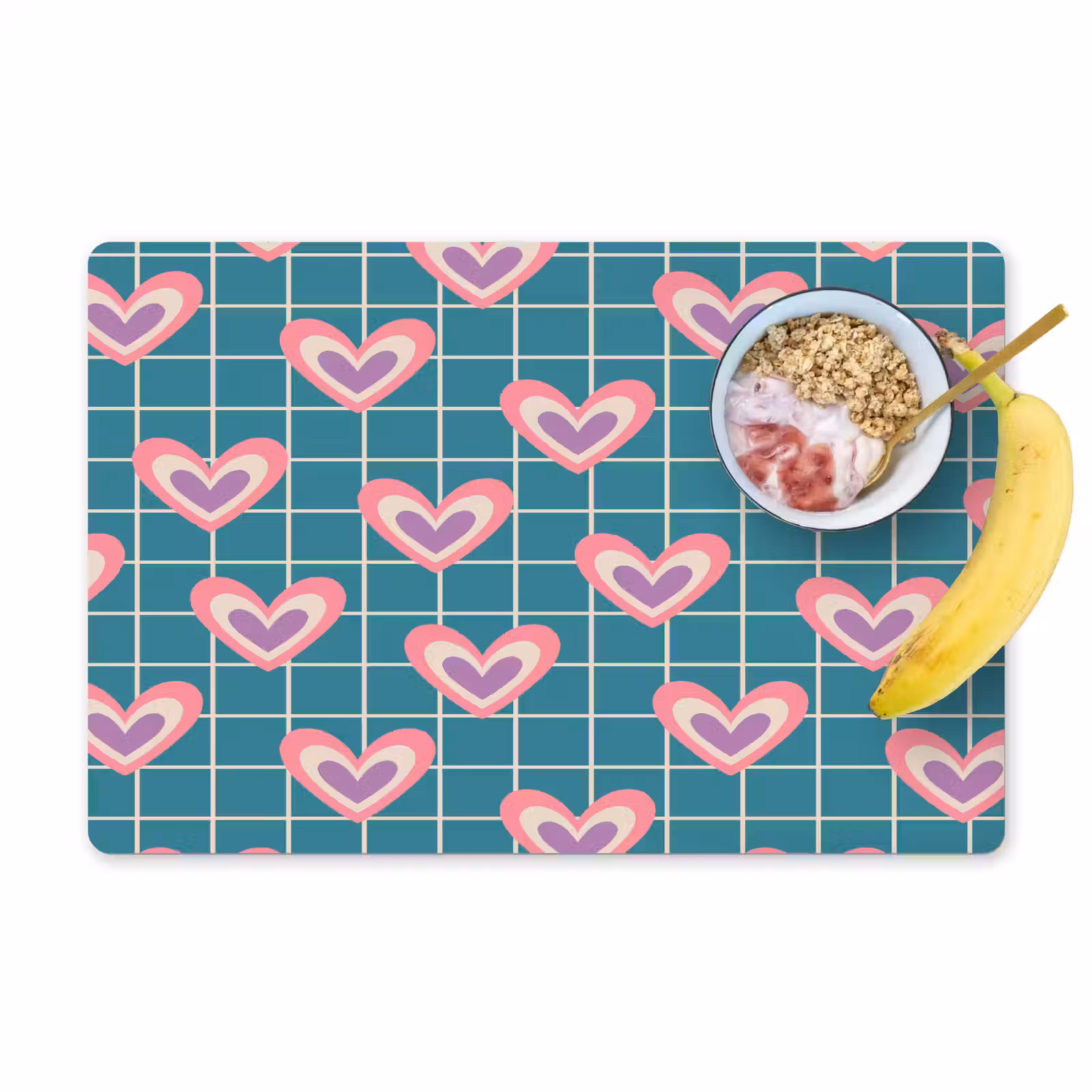Placemat - 6 stuks - Hartjes - Raster - Patroon - Blauw — 1