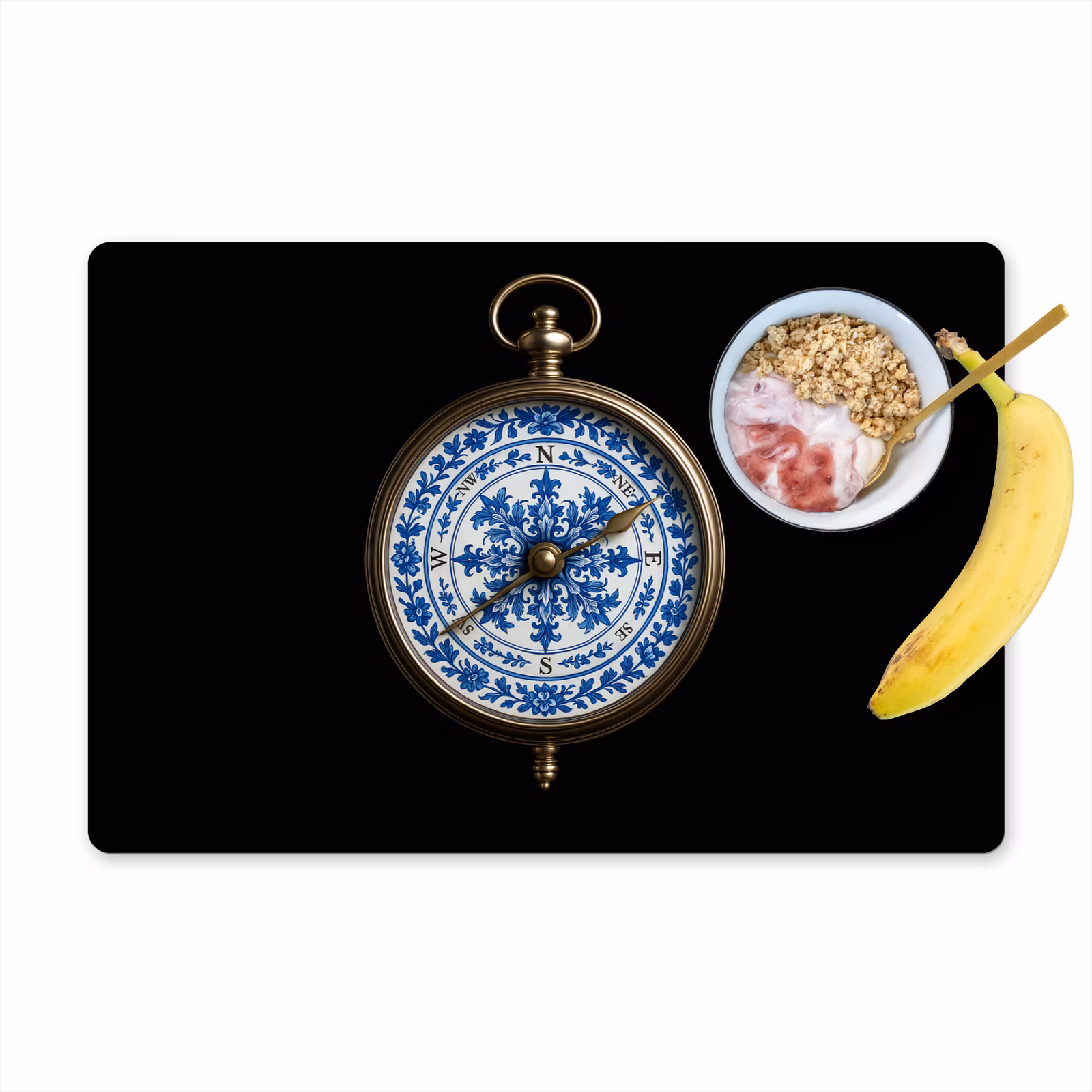 Placemat - 6 stuks - Kompas - Delfts blauw - Zwart — 1
